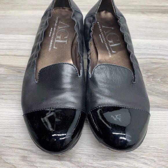 AGL Black Leather Patent Leather CapToe Ballet Flats Shoes Women Size 39 US 9 - Picture 7 of 13